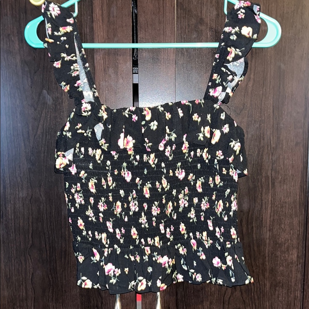 NWT Forever 21 Floral Black Smocked Top